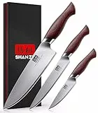 SHAN ZU Messerset 3-teilig, Japanisches Küchenmesserset aus 10Cr15MoV Edelstahl, Ultrascharfes Profi Kochmesserset mit Ergonomischem Holzgriff, Kochmesser, Allzweckmesser, Schälmesser - OKINAWA Series