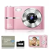 Digitalkamera 50MP Fotokamera 1080P Videokamera mit 16X Digitalzoom, 2,4' Bildschirm Vlogging Kamera Fotoapparat Mini Kompaktkamera für Kinder Teenager, 16G Karte (Rosa)