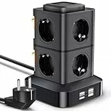 Mehrfachsteckdose mit Schalter, AOKBON 8 Fach Steckdosenleiste Steckerleiste mit 4 USB Mehrfachstecker Überspannungsschutz, 3Meter Verlängerungskabel Steckdosenturm für Zuhause Büro