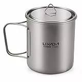Lixada Titanium Topf Camping Tragbar Titan Wasser Tragbar Becher Tasse Klappgriff(300 ml,350 ml,420ml,550 ml,650 ml,750ml)