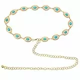 Cobee Concho Ketten Taillengürtel für Damen, türkisfarbener Western Metallgürtel, verstellbarer Cowgirl Gürtel mit Schnalle für Jeanskleider(Gold)
