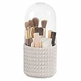 Terafeels Make Up Kosmetik Organizer, 360 drehbarer Make-up-Pinselhalter, Organizer, transparent, staubdicht 11x23cm（Weiß A）