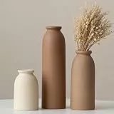 Keramik Vasen 3er-Set, Earth Tone, Kleine Blumenvasen für Pampas Gras und Getrocknete Blumen, Moderne Rustikale Bauernhaus Deko für Regal, Tisch, Bücherregal (Earth Tone L)