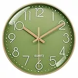 VIKMARI 20 cm 3D-Ziffern Wanduhr Lautlos Tickfrei Moderne Olivgrüne Uhr, Deko für Küche Wohnzimmer Schlafzimmer Badezimmer Büro