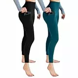 Leafigure 2er Pack Sport Leggings Damen High Waist Sporthose Damen Mit Taschen Gym Leggings Blickdicht für Sport Yoga Schwarze/Türkis LXL