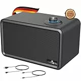 SCHWAIGER 661729 Moderner Retro Bluetooth Lautsprecher Modern-Vintage Speaker Lederoptik Holzgehäuse Akku Wireless HiFi Musikbox inkl. Klinkenkabel Micro-USB-Kabel