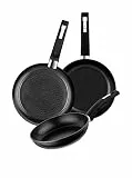 BRA Design | Set mit 3 Bratpfannen aus geschmiedetem Aluminium mit Antihaftbeschichtung, 18|22|26 cm, geeignet für alle Herdarten, einschließlich Induktion und Glaskeramik, Schwarz