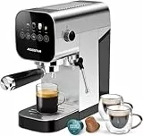 Aigostar Barista - Espresso Siebträgermaschine, Kompatibel mit Kapseln und Gemahlenem Kaffee, 20 Bar, Digitales Touchpanel, 1/2 Tassen, Espressomaschine mit Milchaufschäumer, 0,9L, 1350 W, Edelstahl