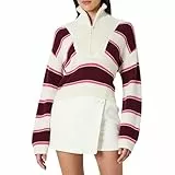 The Drop Russel Stripe Half Zip Sweater Pullover, Burgunderrot gestreift, L