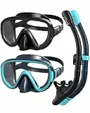 G2RISE SN05 Schnorchelset Erwachsene, Taucherbrille mit Schnorchel Erwachsene, Anti-Leck Schnorchelset aus Gehärtetem Glaslinsen für Schnorcheln, Tauchen, Schwimmen(Schwarz+Dunkelgrün)