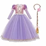 FYMNSI Mädchen Prinzessin Kostüm Kinder Cosplay Langarm Langes Kleid mit Perücke für Karneval Fasching Halloween Weihnachten Geburtstag Party Ankleiden Verkleidung Lila 4-5 Jahre