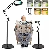 10X Lupe mit Licht und Ständer, 3-in-1 Lupen-Stehleuchte, 5 Farbmodi Dimmbar lupenlampe, leselupe für senioren groß, vergrößerungsglas Hände Frei für Malerei, Kunsthandwerk, Nähen, chließen Arbeit