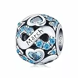 März Geburtsstein Charms passend für Pandora Armband, 925 Sterling Silber Liebesherz Bead Charms Bead, Geburtstagsgeschenke für Frauen