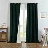 Joydeco 100% Blickdicht Samt Vorhänge mit Kräuselband 2 er Set H 260 x B 140 Dunkelgrün Schienensystem Schiebevorhang Verdunkelung Thermovorhang Kälteschutz Gardinen Schlafzimmer Wohnzimmer Curtains