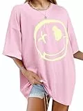 WIEIYM Tshirt Damen Oversized T-Shirt Rundhals Kurzarm Lose Top Sommer T-Shirts Tops Shirt Oberteile Frauen Gedruckt Lässig Oberteile Bluse,C-Pink,XXL