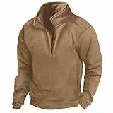 Generisch Pullover für Herren Strickjacke Zipper Rollkragen Winter Sweatshirt Schwarz Strickpullover Baumwolle Zetieny Beige M