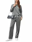 Terecey Trainingsanzug Damen Casual Langarm Pullover und Lange Hose Jogginganzug 2 Stücke Set Elegant Lockere Hausanzug Sport Lounge Set Freizeitanzug Mode Tracksuit Outfit Grau L