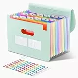 ThinkTex 12 Fächer Dokumentenmappe A4, Ordner A4 Sortiermappe Fächermappe Datei Organizer mit Gummizug und Verschlußknopf, Dokumententasche mit bunten Labeln - Morandi Grün