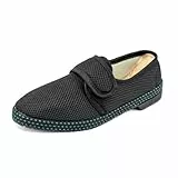 JOMIX Diabetiker Schuhe Herren Orthopädische Pantoffeln Sommer Senioren Hausschuhe mit Klettverschluss Leichte Atmungsaktiv Pantoletten mit Memory Foam Bequeme Slipper (Schwarz, 40 EU)