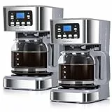 Taylor Swoden 2er-Pack 950W Kaffeemaschine mit Timer,1.5L Filterkaffeemaschine 12 Tassen, Abschaltautomatik, Tropf-Stopp, Wiederverwendbarem Filter und Heizplatte, BPA-frei, Grau - Pewter