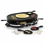 Princess Raclette Grill - Oval, 8 Pfannen, Multifunktionale Platte mit Crépes Bereich, 1200 Watt, 42 x 30 cm, 162700