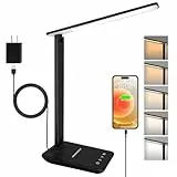Jumoking Schreibtischlampe LED Dimmbar Augenschutz,Desk Lamp mit 5 Farben und 5 Helligkeitsstufen,Tischlampemit USB Ladeanschluss Touch Steuerung für Kinder, Schlafzimmer, Lektüre, Büros (Black)