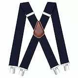 HISDERN Hosenträger herren blau breit 5cm mit sehr Starken 4 Metall Clip X-Form Navy Hosenträger Lang Einheitsgröße für Männer und Damen Einstellbar und Elastisch