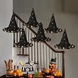 Hexenhut Beleuchtet, Halloween Deko Outdoor Und Innen, Halloween Zubehör Garten Decke Decorations Hexen Hut Zum Aufhängen Mit Led Lichterkette, Witch Hat Leuchtende für Party Cosplay Kostüm (Gelb)