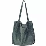 Etercycle Umhängetasche Damen Grosse Kapazität Cord Schultertasche Retro Handtasche für Alltag, Büro, Schulausflug und Einkauf - Dunkelgrün
