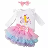 Winmany Baby Mädchen 1. Geburtstag Tutu Rock Set Langarm Strampler Erster Geburtstag Smash Cake Kostüme Partei Kleid Set (Kronen Buchstaben, 12-18M)