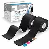 sportanics® Kinesiologie Tape - Kinesiotapes 1x Endlos 500x5cm & 1x Vorgeschnitten 25 Stück (20x5cm), Extra Elastisch & Wasserfest, Sport-Tape, Physio-Tapes für die Muskeln, Schwarz [2 Rollen]