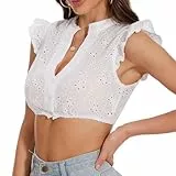 tanzdunsje Dirndl Bluse Damen Weiß Dirndlbluse Trachtenbluse Damen Kurzarm V-Ausschnitt für Oktoberfest S-XXL (DE/NL/SE/PL, Alphanumerisch, S, Regular, Regular, Weiß)