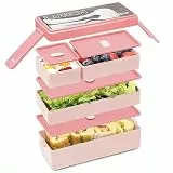 Bugucat Lunchbox 1450ML, Bento Box Brotdose kinder mit 4 Fächern und Besteckset, Vesperdose Frühstücksbox für Mikrowellen Spülmaschinen, Brotbox Lunchbox für Kinder Erwachsene BPA-Freie Rosa