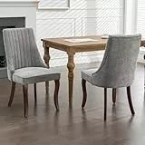 SEEDWAVE Esszimmerstühle 2er Set mit Chenille-Bezug, moderner Küchenstuhl mit geschwungenen Holzfüßen und verstellbaren Fußpads, für Esszimmer, Küche und Schlafzimmer (Grau)