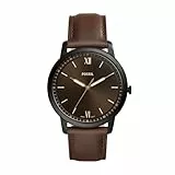 Fossil Minimalist uhr für Herren, Quarzwerk mit Edelstahl- oder Lederarmband, Dunkelbraun, 44MM