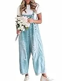 Vanchenl Damen Vintage Casual Denim Jean Overalls Lose Distressed Bib Latzhose Verstellbare Baggy Harem Romper Jumpsuit Hosen Hellblau S