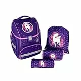 FaBAG 78085-074 - 5-teiliges Schulranzen-Set Unicorn/Butterfly mit Turnbeutel, Federmappe, Schlamperrolle und individuellen Patches, leicht und ergonomisch, ca. 22 l Volumen