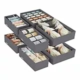SONGMICS Unterwäsche-Organizer 8er Set, Schubladen-Organizer faltbar, Ordnungssystem Kleiderschrank, Aufbewahrungsbox Schrank, Stoffboxen Aufbewahrung, für BHs Socken Krawatten, grau RUS08GY