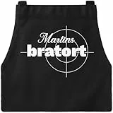 MoonWorks® Grill-Schürze Küchenschürze mit Name Wunschname Bratort Tatort grillen kochen Baumwoll-Schürze 2 schwarz Herren