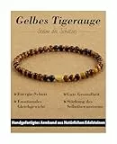 Landorilo Armband Damen, 4mm Echten Naturstein mit 925 Vergoldeten Liebesperlen, Heilsteine Yoga Perlenarmband, Weihnachten, Geburtstag, Jahrestag Geschenk für Frauen(Gelbes Tigerauge)
