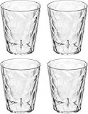 Koziol Superglas Club No.1 – 4er Set Trinkgläser à 250ml, unzerbrechliches Wasserglas Set aus Kunststoff, Kristallgläser, stapelbar, spülmaschinenfeste Wassergläser, für Gartenparty, Camping, Cocktail