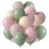 Luftballons Grün Rosa, 60 Stück Luftballons Salbeigrün Pink Orange Pastell, Latex Luftballons Grüne Rosa mit Helium Ballons Orange für Mädchen Dschungel Safari Geburtstag Babyparty Hochzeit JGA Deko