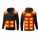 UHouse Beheizbare Sweatjacke Herren Gefüttert Winter Beheizbarer Hoodie Einstellbar Heizjacke mit 17 Heizzonen Hoody Männer Kapuzenpullover mit Reißverschluss Schwarz L