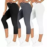 TNNZEET 3er Pack Capri Leggings Damen 3/4 für Sport, 7/8 Leggins High Waist Hose Sporthose für Gym Yoga(Schwarz/Dunkelgrau/Weiß,L-XL)