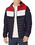 Tommy Hilfiger Herren Wasserabweisende Jacke mit Kapuze und Ultra-loft-füllung Daunenalternativer Mantel, Midnight/Ice/Red Flag Colorblock, M
