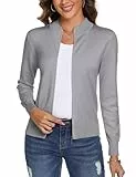 Aottori Damen Langarm Stehkragen Strickjacke Pullover Cardigan mit Reißverschluss Sweatshirt Casual Einfarbig Strickmantel Freizeit Jacket Outerwear Hellgrau L