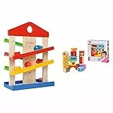 Eichhorn Kugelbahn-Haus, 4-teilig, Bunte Rollbahn aus Holz mit Glocke und DREI Kugeln Lindenholz, 25 x 34 cm & Holz-Soundbausteine, 12 bunt Bedruckte Klangbausteine mit verschiedenen Geräuschen