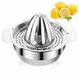 Frevoitna Zitronenpresse Edelstahl, Zitruspresse Manuell mit Behälter 300ml Robust Profiqualität Spülmaschinengeeignet, Zitronen Entsafter für Zitronen Grapfruit und Zitrusfrüchte