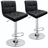 Leader Accessories Barhocker (2er-Set) Barstuhl mit Lehne stylischer Tresenhocker höhenverstellbar 62-83cm Drehstuhl 360 Grad Bezug aus Kunstleder schwarz