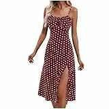 KOG Angebote Sommerkleider Damen Sommerkleid Elegante Kleider Einfarbige Frau Leicht Blusenkleider Große Größen T-Shirt Kleid Hemdkleid Baumwolle Kleider Hochzeitsgast Sale Angebote Wein L